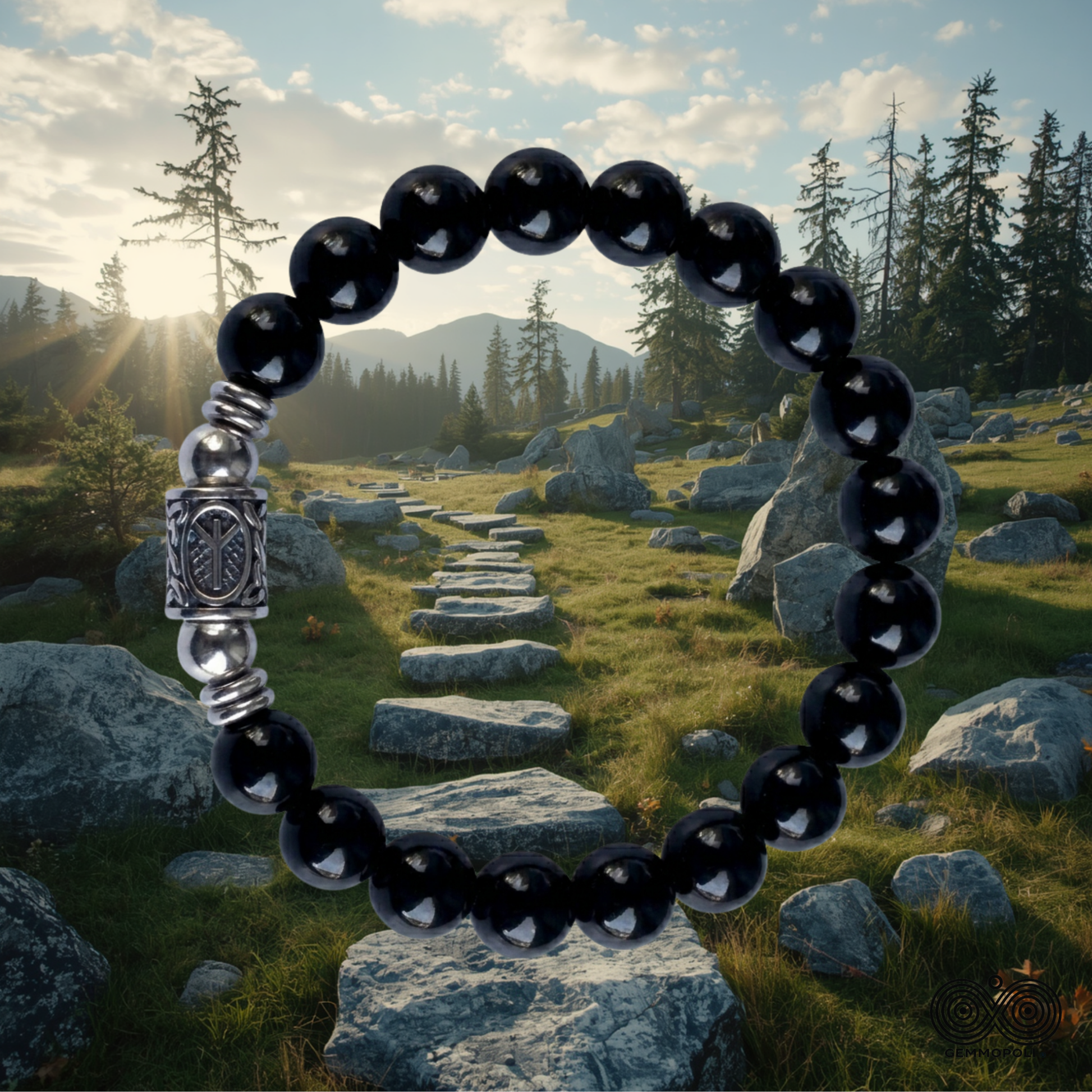 Bracciale Tormalina Nera Grado A Runa Algiz Gemmopoli PE8055