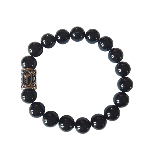 Bracciale Elastico Runa Algiz PE8055 in Tormalina Nera 12mm Certificata.