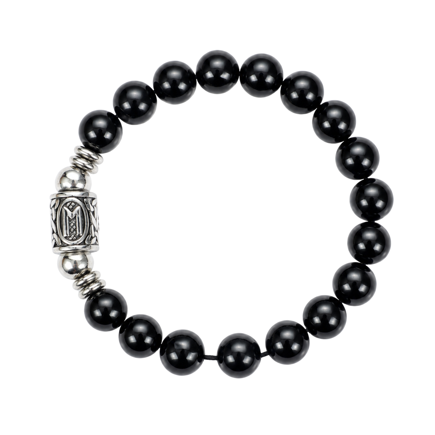 Bracciale Tormalina Nera Grado A con Runa Ehwaz in Acciaio Inox Gemmopoli PE8064 
