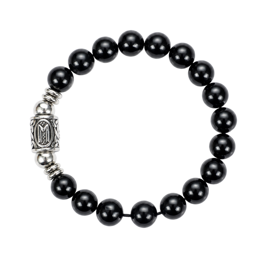 Bracciale Tormalina Nera Grado A con Runa Ehwaz in Acciaio Inox Gemmopoli PE8064 