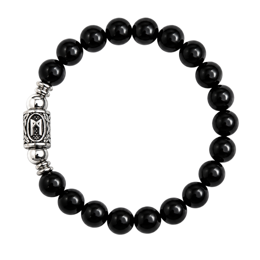 Bracciale Tormalina Nera Grado A con Runa Mannaz in Acciaio Inox Gemmopoli PE8065 