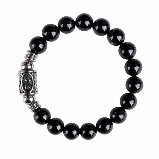 Bracciale Tormalina Nera Grado A con Runa Laguz in Acciaio Inox Gemmopoli PE8066