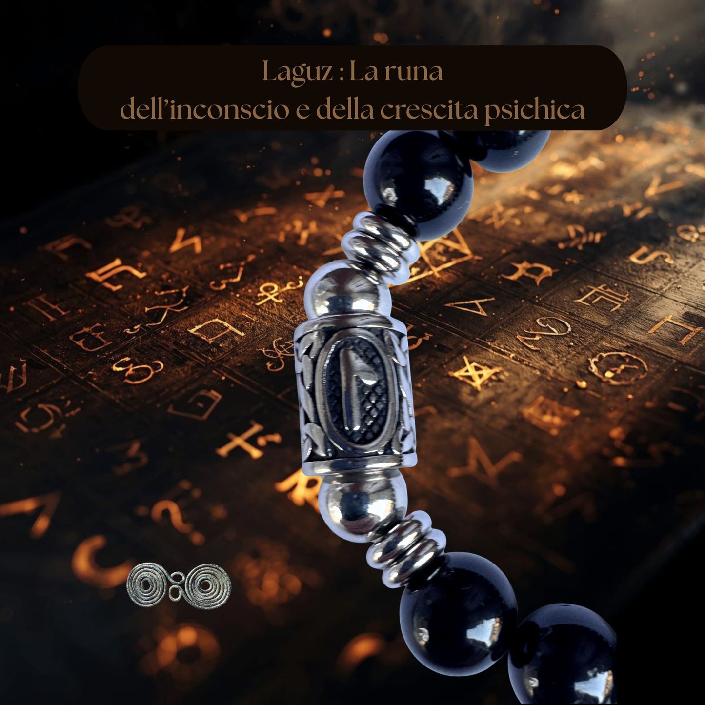 Tormalina nera autentica con runa Laguz per la protezione emotiva e il radicamento spirituale. 