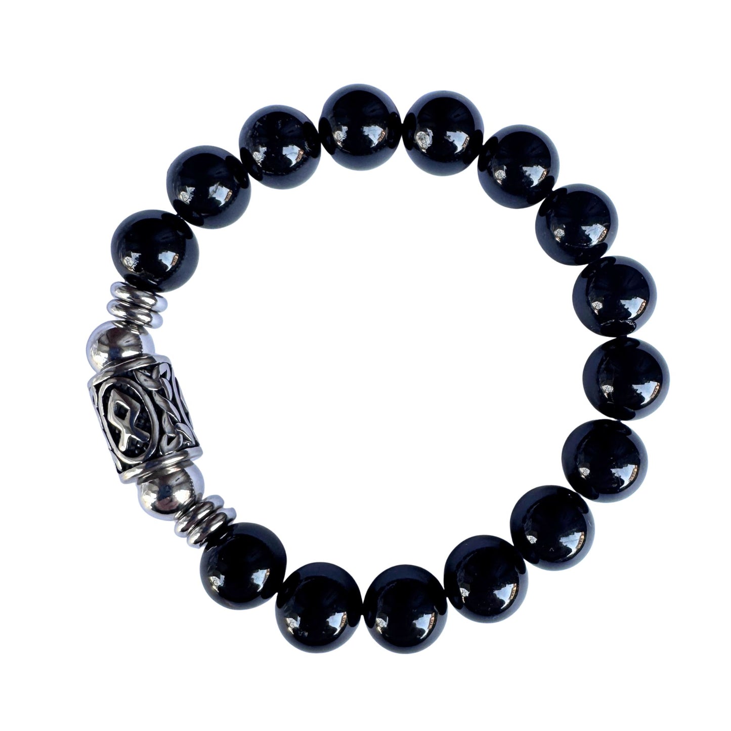 Bracciale Pietra Aurea PE8068 Runa Othala - Othila e Tormalina Nera su sfondo bianco per google.