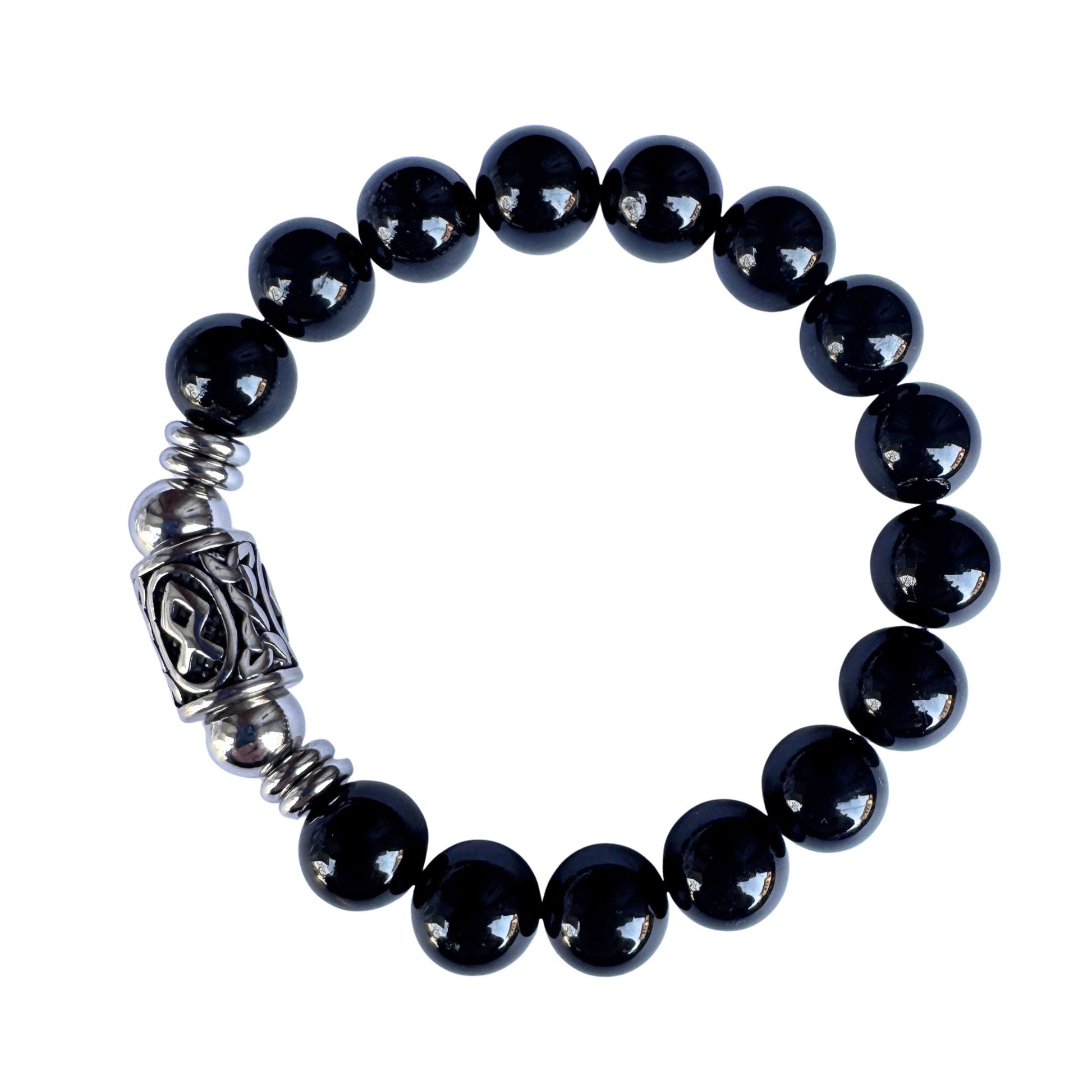 Bracciale Pietra Aurea PE8068 Runa Othala - Othila e Tormalina Nera su sfondo bianco per google.