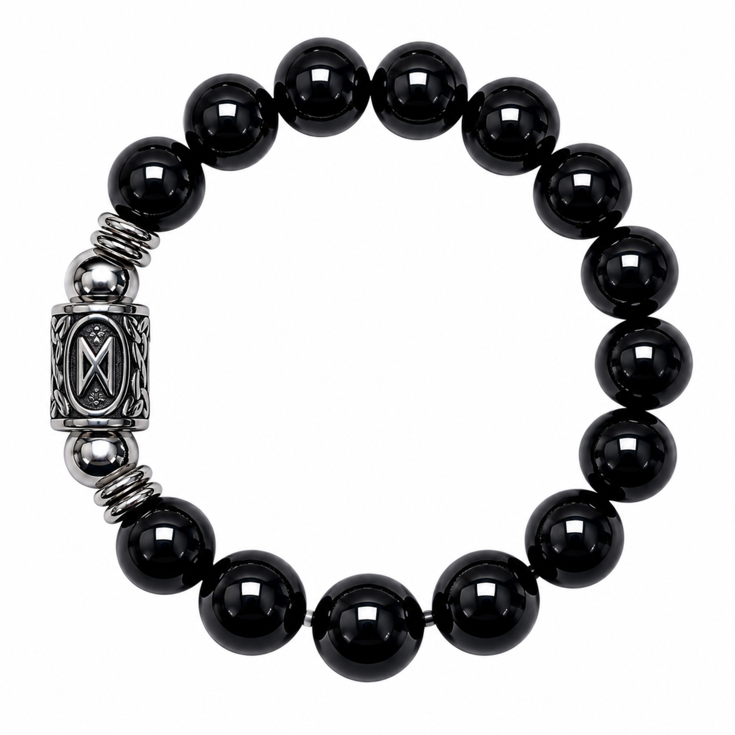 Bracciale Tormalina Nera Naturale Grado A 10 mm Runa Dagaz  Lotto Certificato PE8069 - Gemmopoli