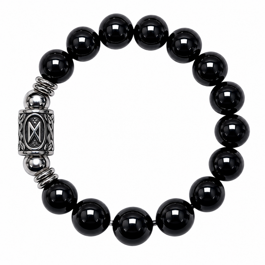 Bracciale Tormalina Nera Naturale Grado A 10 mm Runa Dagaz  Lotto Certificato PE8069 - Gemmopoli