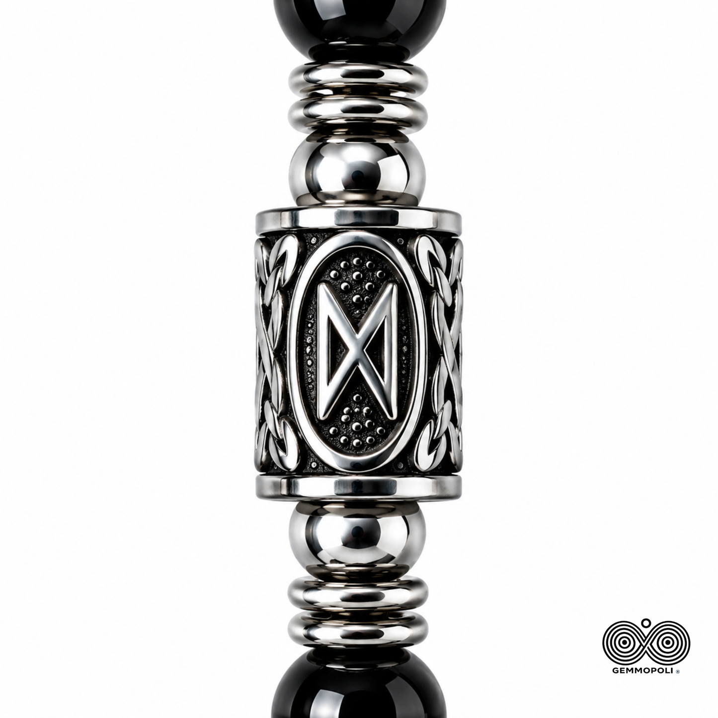 Bracciale Tormalina Nera Naturale Grado A 10 mm Runa Dagaz  Lotto Certificato PE8069 - Gemmopoli