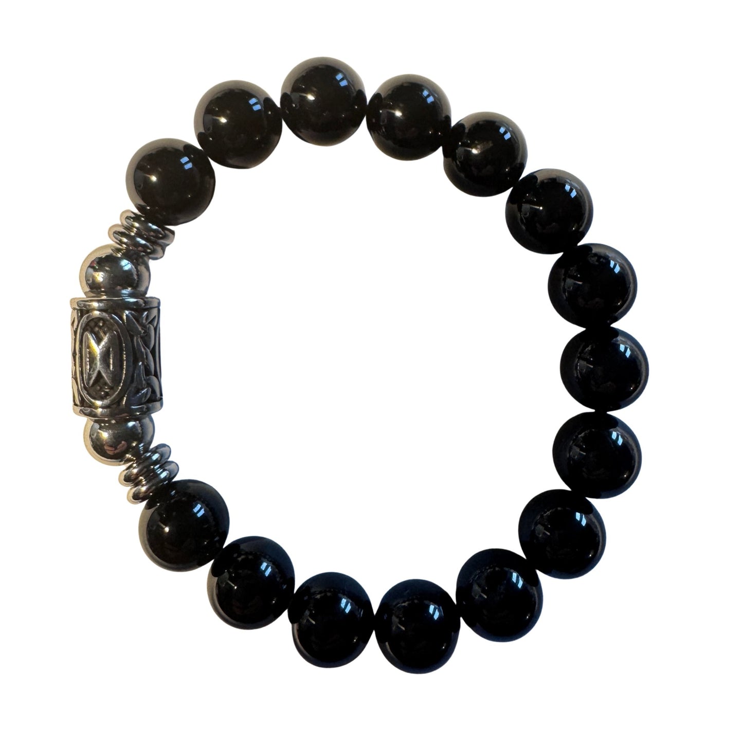 Bracciale Elastico Runa Dagaz PE8069 in Tormalina Nera 10 mm da lotto Certificato